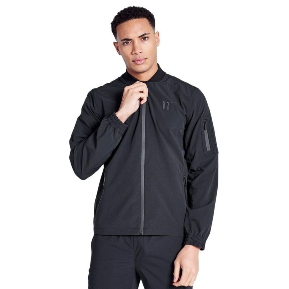 11 Degrees Mens Krypton Logo Full Zip Bomber Jacket / Black